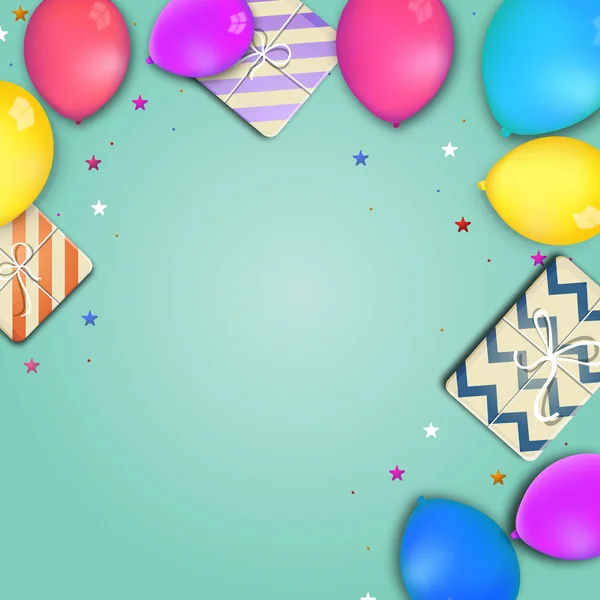 Φόντο εορτασμούς διακοπών με μπαλόνια και δώρα. — Διανυσματικό Αρχείο