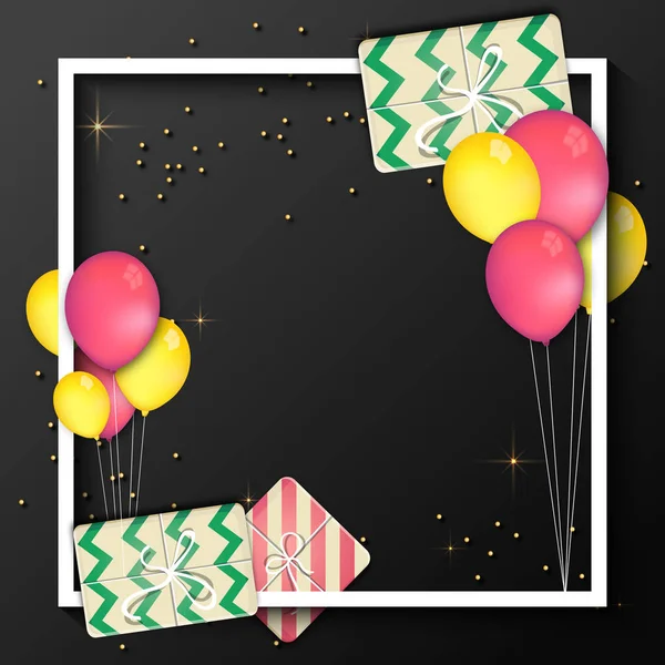 Fondo de celebraciones navideñas con globos y regalos . — Archivo Imágenes Vectoriales