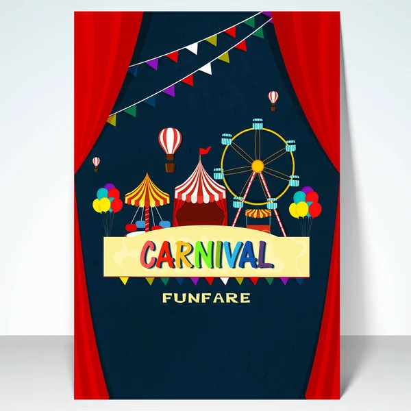 Fundo do carnaval com roda gigante, barraca de circo e marquise — Vetor de Stock