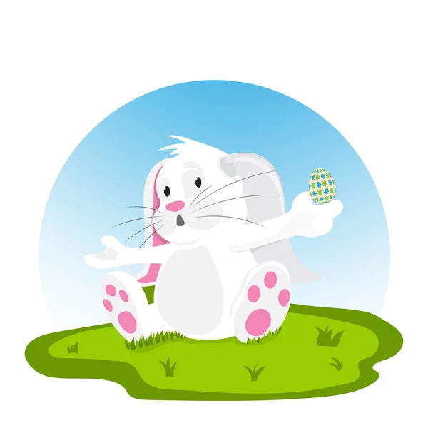 Милый кролик с пасхальным яйцом. . — стоковый вектор