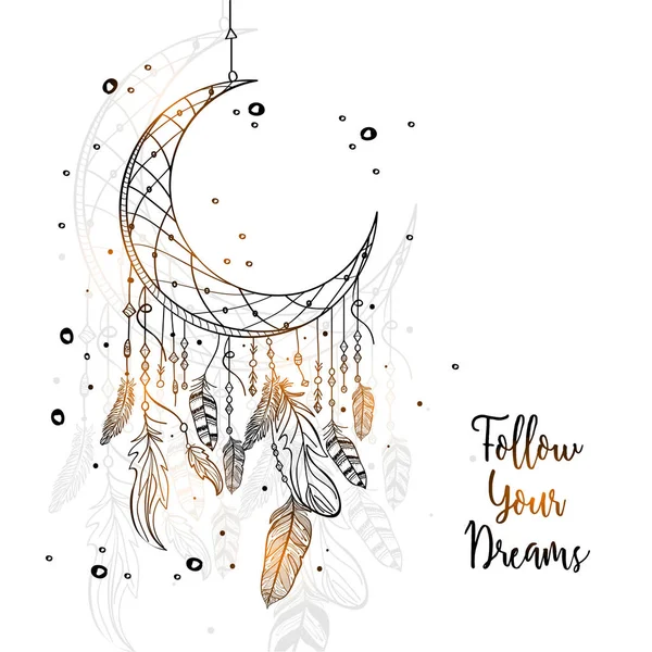 Hand drawn Dream Catcher with Crescent Moon. Stock Illustration