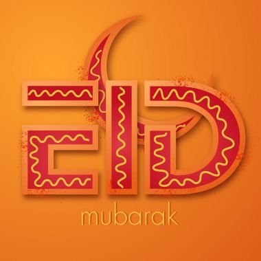 Şık metin Eid turuncu zemin üzerine moon ile.