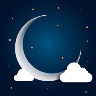 Bulutların üstünde mavi arka plan ile güzel Hilal ay.