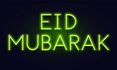 Neon parlak metin Eid Mubarak blackground.