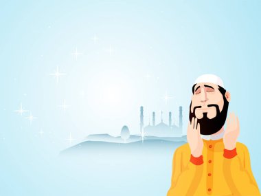 Cami önünde dini dua Müslüman erkek.