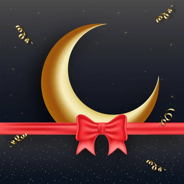 Golden crescent moon with red ribbon. — Stock Vector