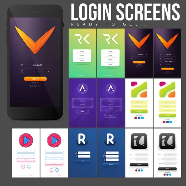 Reihe kreativer Login-Screens. — Stockvektor