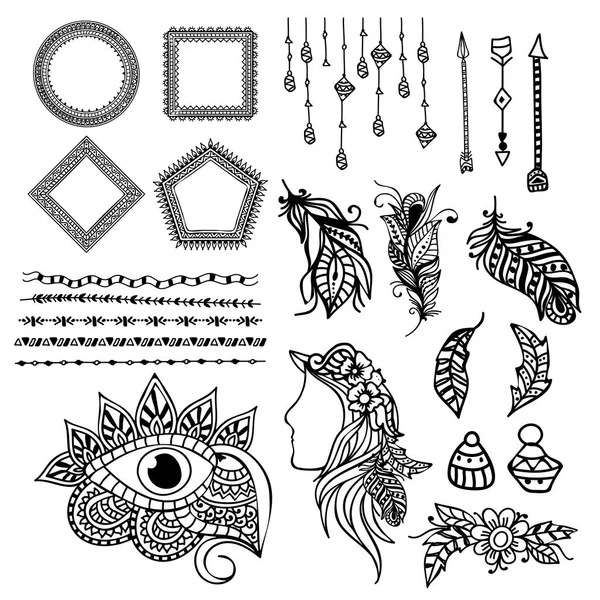 Boho stile mano elementi disegnati set . — Vettoriale Stock