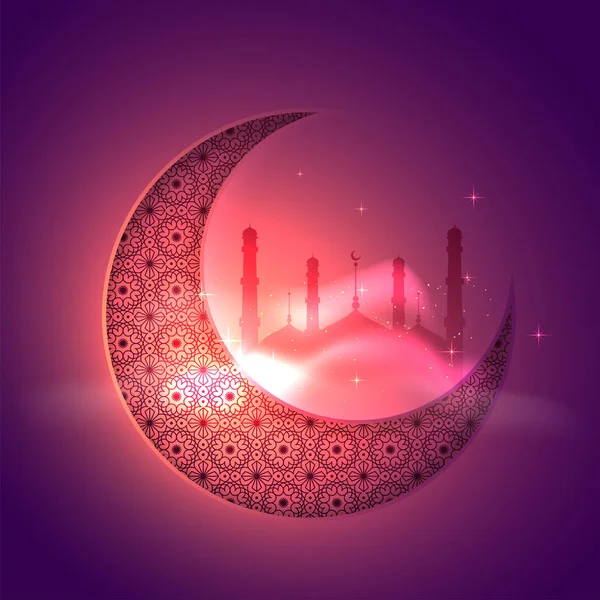 Croissant floral de lune avec mosquée pour les festivals islamiques . — Image vectorielle