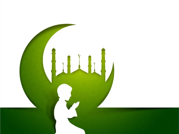 Grüner Mond mit Moschee für islamische Feste. — Stockvektor