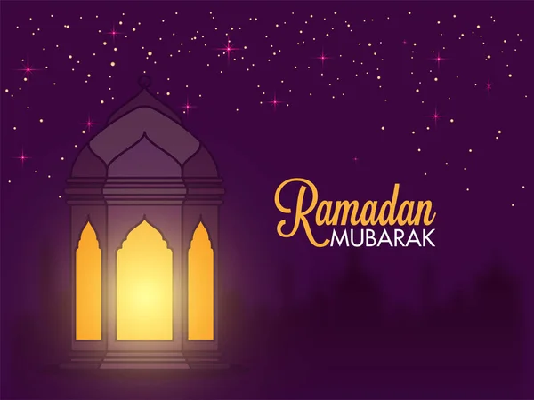 Lanterna árabe iluminada, fundo Ramadan Mubarak . — Vetor de Stock