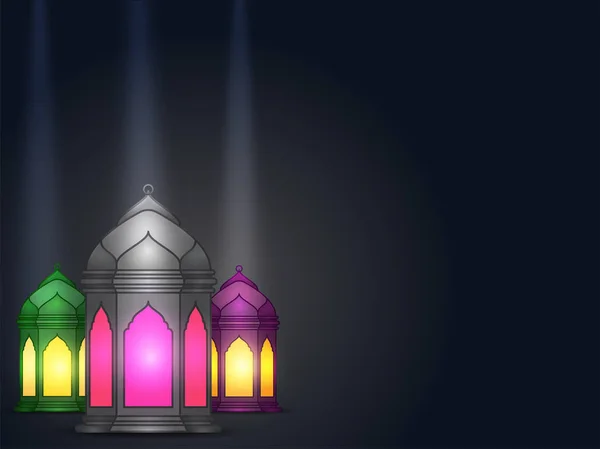 Linterna árabe iluminada, fondo Ramadán Mubarak . — Vector de stock