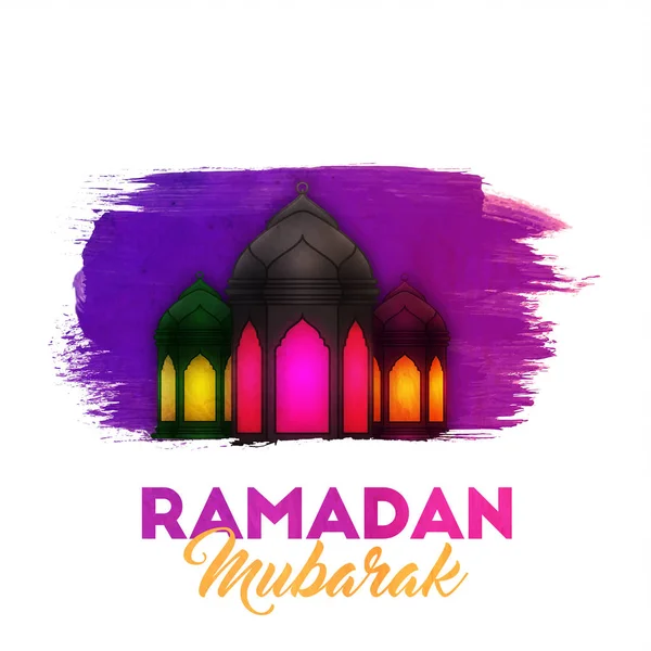 Verlichte Arabische lantaarns, Ramadan Mubarak achtergrond. — Stockvector