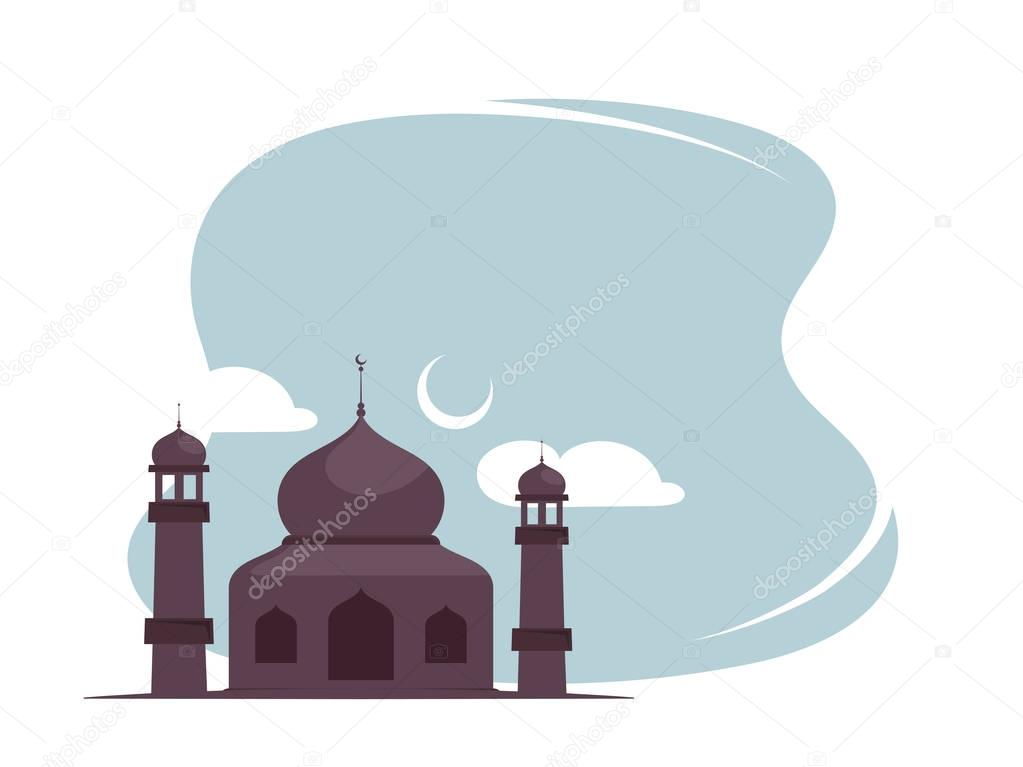 View of a mosque with crescent moon, Islamic background.