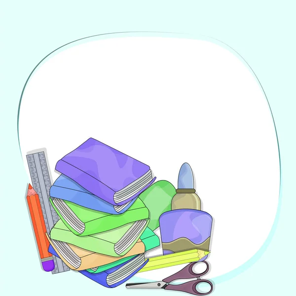 Papelería escolar y espacio para tu mensaje, Back to School Con — Vector de stock