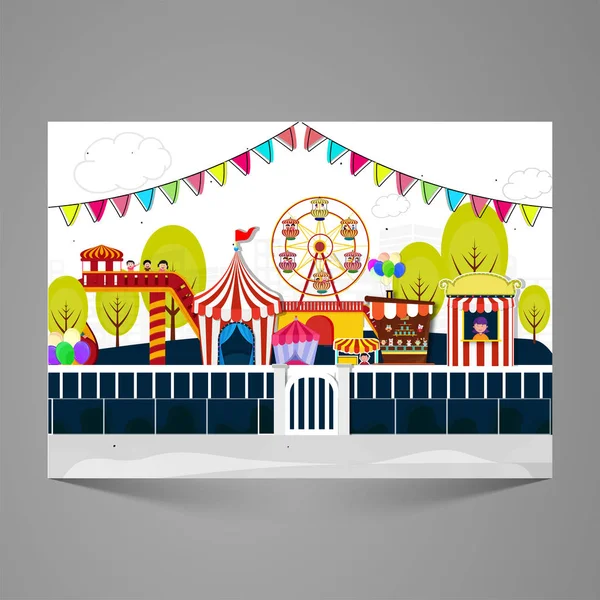 View of Amusement Park or Funfair. — Stock Vector