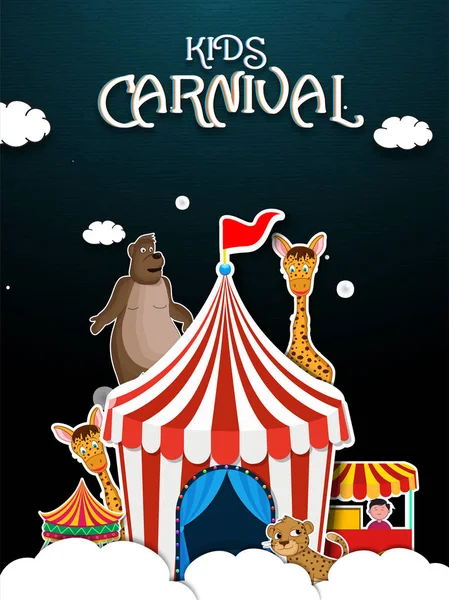 Kids carnaval illustratie met Tent en schattige dieren. — Stockvector