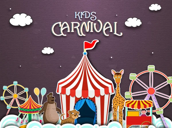 Kids carnaval illustratie met Tent, spinnewiel en leuke A — Stockvector