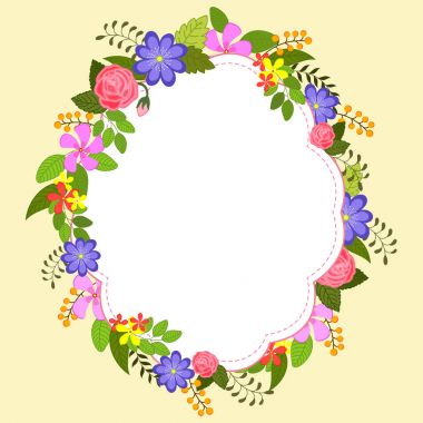 Rengârenk çiçeklerle süslü çerçeve.