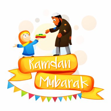 Küçük kız hol bir kişi yardım konseptiyle Mübarek Ramazan