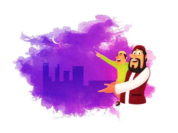 Muslim Man with his son for Islamic Festivals concept. — Stock Vector