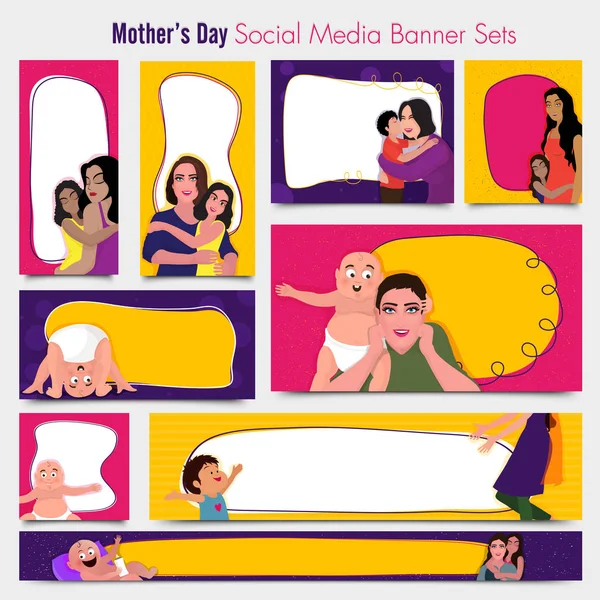 Sosyal medya kümesi anneler günü kutlama için banner. — Stok Vektör
