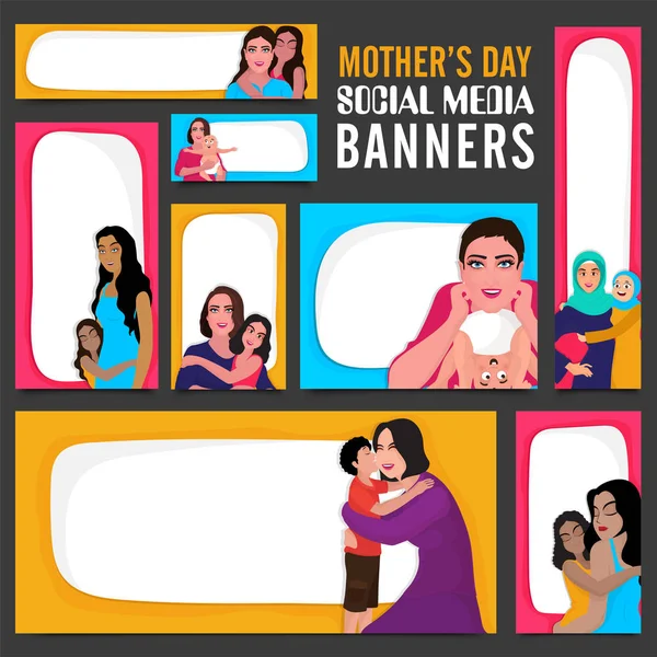 Sosyal medya kümesi anneler günü kutlama için banner. — Stok Vektör