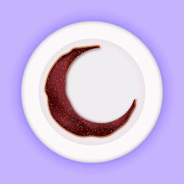 Sweet Donut in moon shape, Islamic Festival concept. — Stock Vector