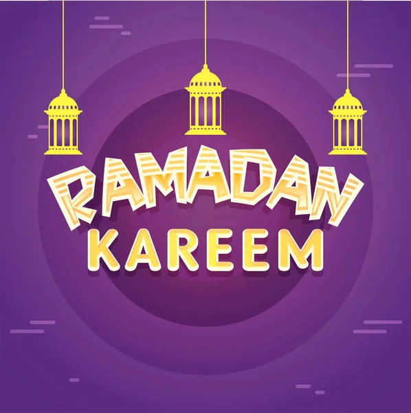 Ramadán Kareem texto con linternas colgantes . — Vector de stock