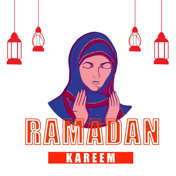 Greeting Card met vrouw voor Ramadan Kareem bidden. — Stockvector