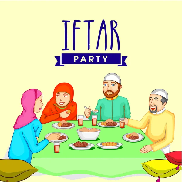 Familia musulmana celebrando fiesta de iftar . — Archivo Imágenes Vectoriales