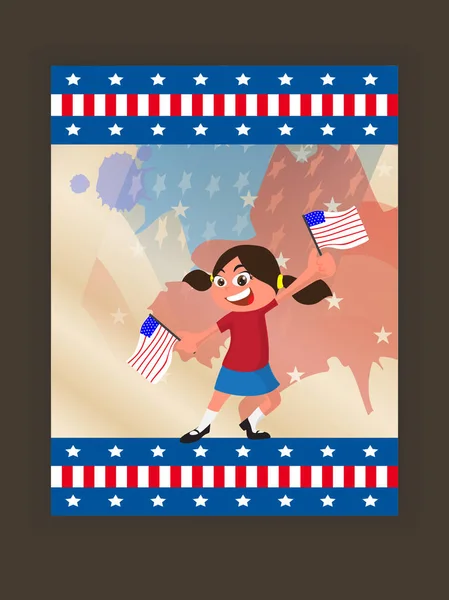 4th of July Flyer Design, with kid holding flag. — Stock Vector