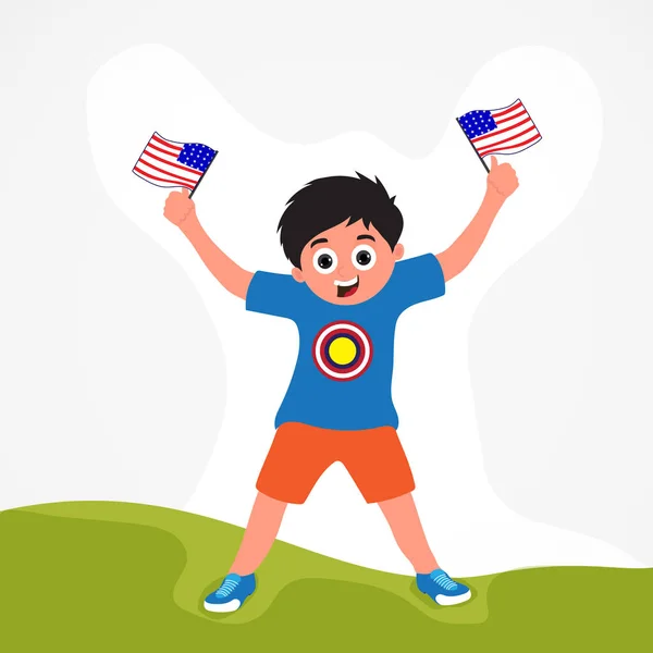 4η Ιουλίου Flyer σχεδιασμό, με παιδί κρατώντας σημαία. — Διανυσματικό Αρχείο