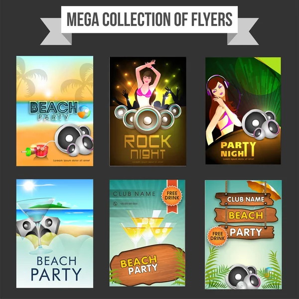 Mega collection of Beach Party flyers. — Stock Vector
