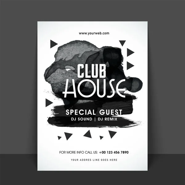 Club House muziek Party feest, één pagina Flyer, Banner of Te — Stockvector