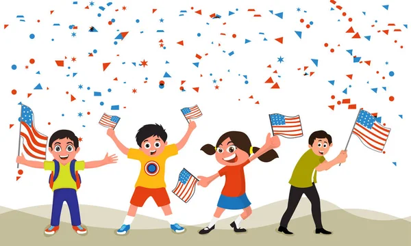 Lindos niños celebrando el Día de la Independencia Americana . — Archivo Imágenes Vectoriales