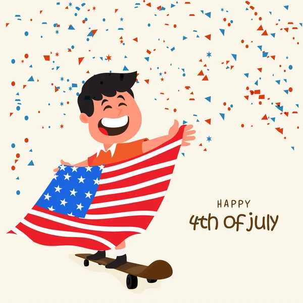 Garçon avec drapeau américain pour le 4 juillet . — Image vectorielle