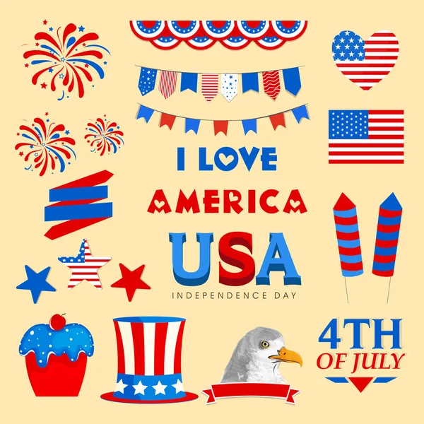 Американський День незалежності елементи встановити. — стоковий вектор