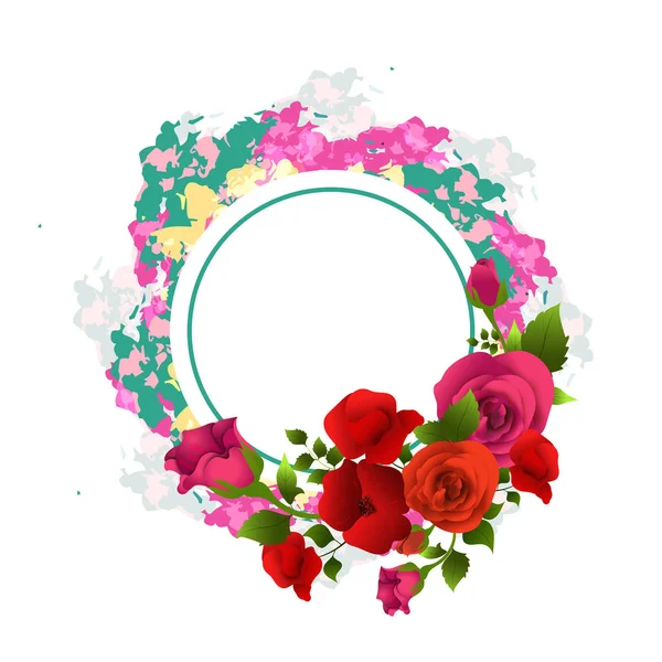 美丽的红玫瑰装饰圆形框架. — 图库矢量图片