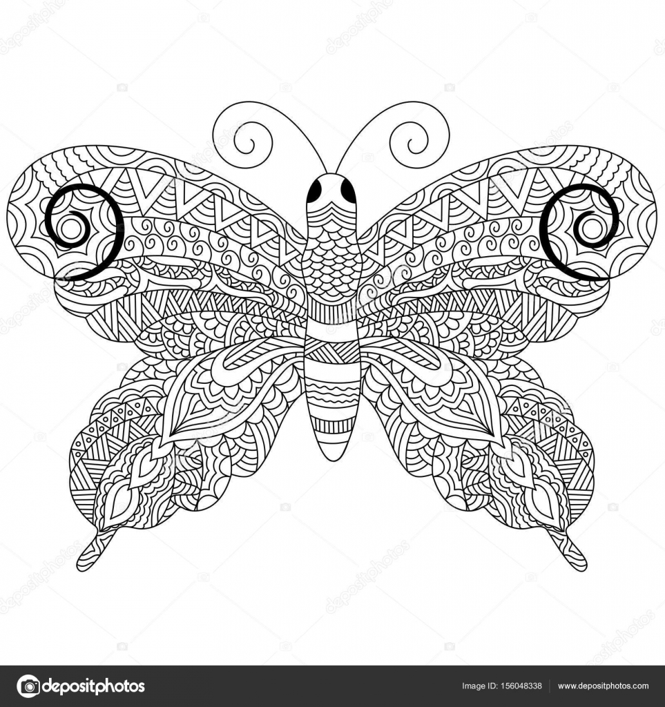 Zentangle butterfly, hand drawn doodle illustration. — Stock Vector ...