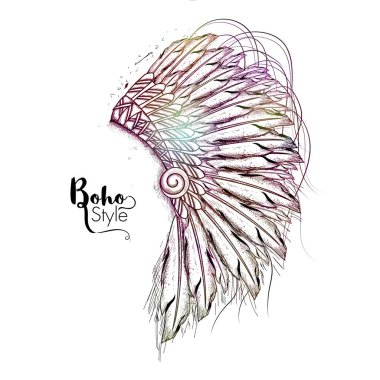 El savaş Bonnet tüyü, Boho tarzı çekilmiş..