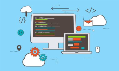 Web geliştirme, iş kavramı için düz illüstrasyon.
