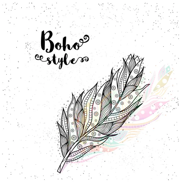 Boho style hand drawn feather design. — Stock Vector