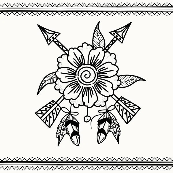 手绘花用箭头在波西米亚风格. — 图库矢量图片