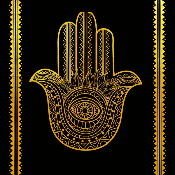Golden Hamsa Hand in boho style. — Stock Vector