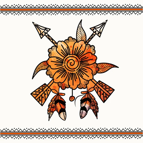 Flor de acuarela estilo boho con flechas . — Vector de stock