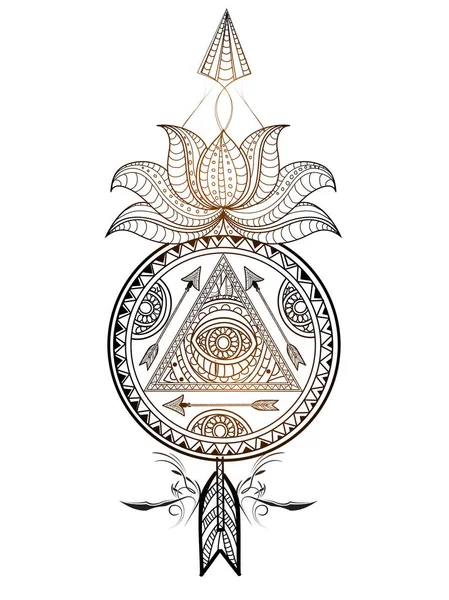 Hand getrokken etnische Dream Catcher, Boho stijl. — Stockvector