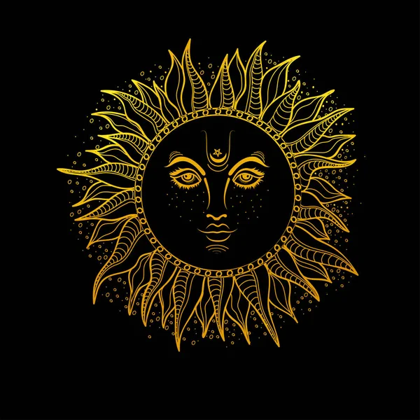 Золотое солнце в стиле Бохо . — стоковый вектор