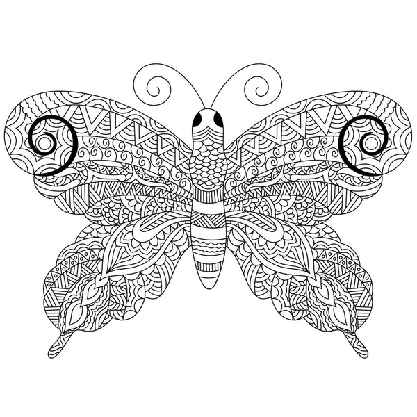 Zentangle-Schmetterling, handgezeichnete Doodle-Illustration. — Stockvektor