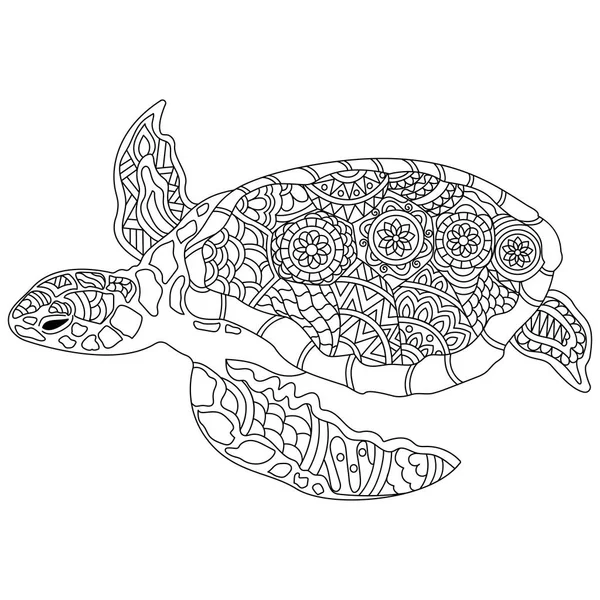 Hand drawn doodle turtle or tortoise with floral design. — Stock Vector